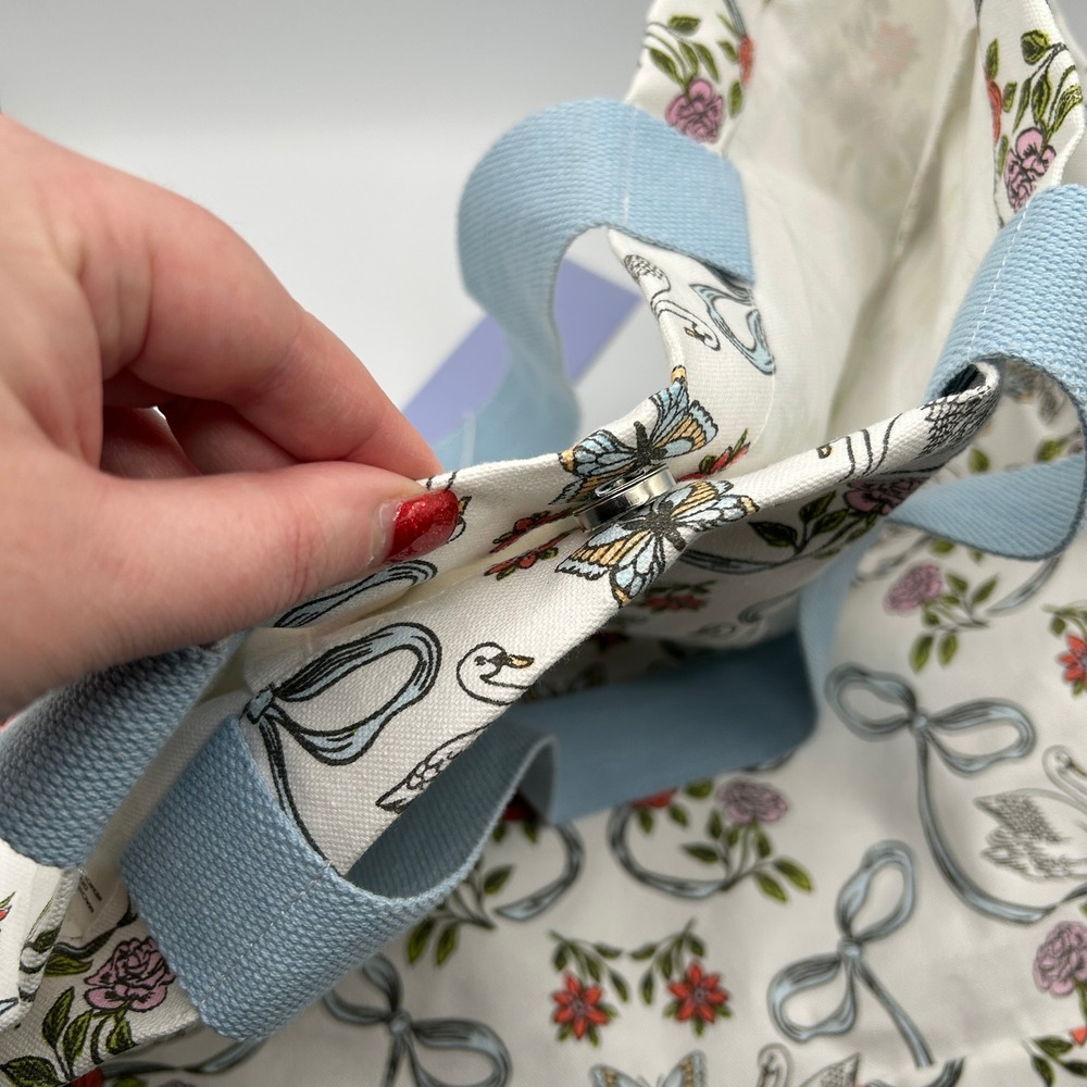 Serenite Large Tote Bag White Canvas Floral Swan Butterfly 100% Cotton NWT - Picture 7 of 14